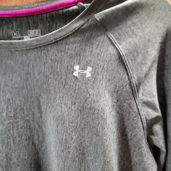 Under Armour Heat Gear Fitted Long Sleeve Tee Color Block Pink Blue Gray Medium - Picture 6 of 9